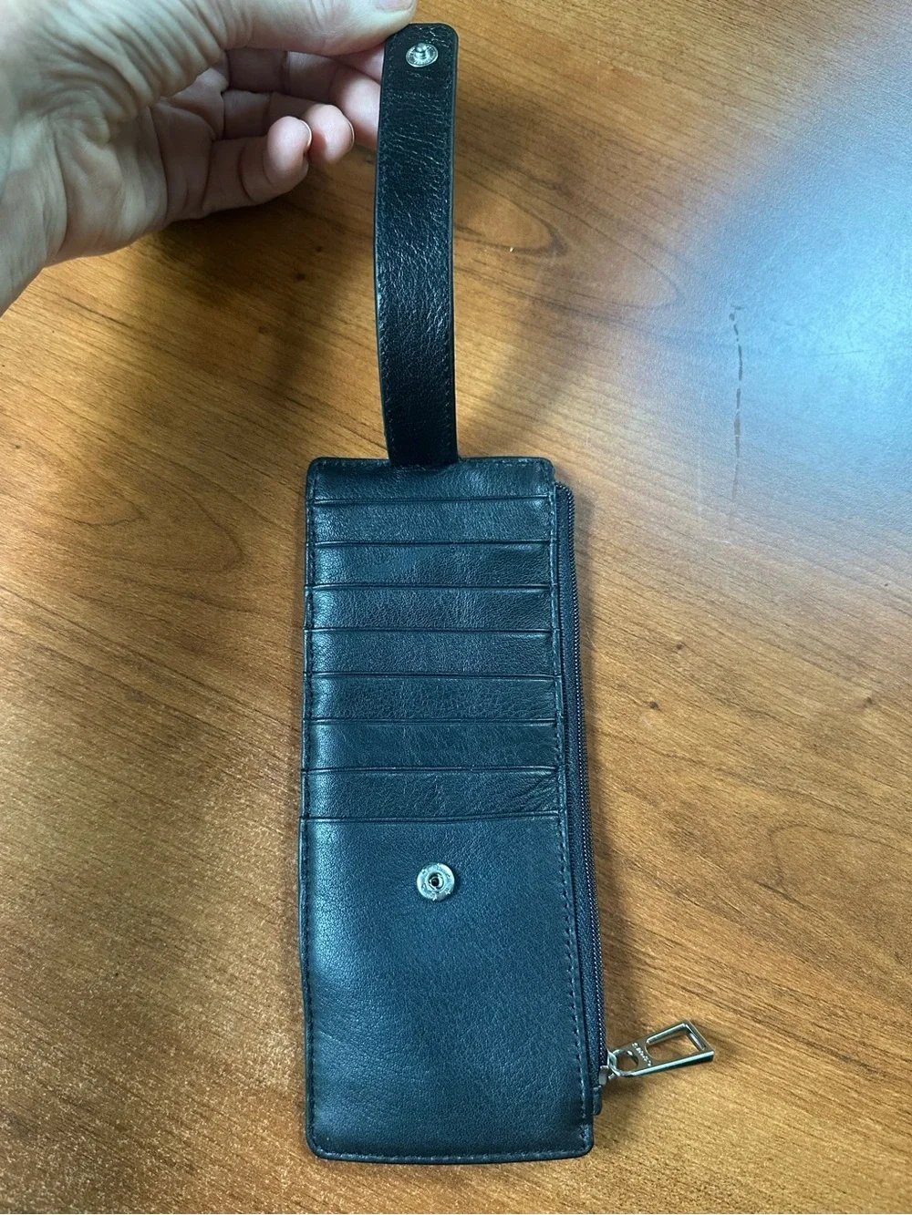 Lodis Black Leather Zip Wallet Card/ID Slots Julia Long Stacker Zip Pocket